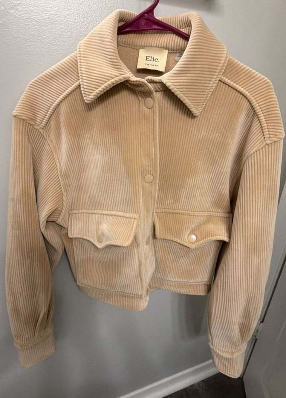 Elie Tahari Women’s XS Camel Corduroy Shacket Cropped Utility Jacket